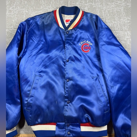 Vintage Swingster MLB Chicago Cubs Stitched Satin Button Down Jacket Sz L - Picture 1 of 7